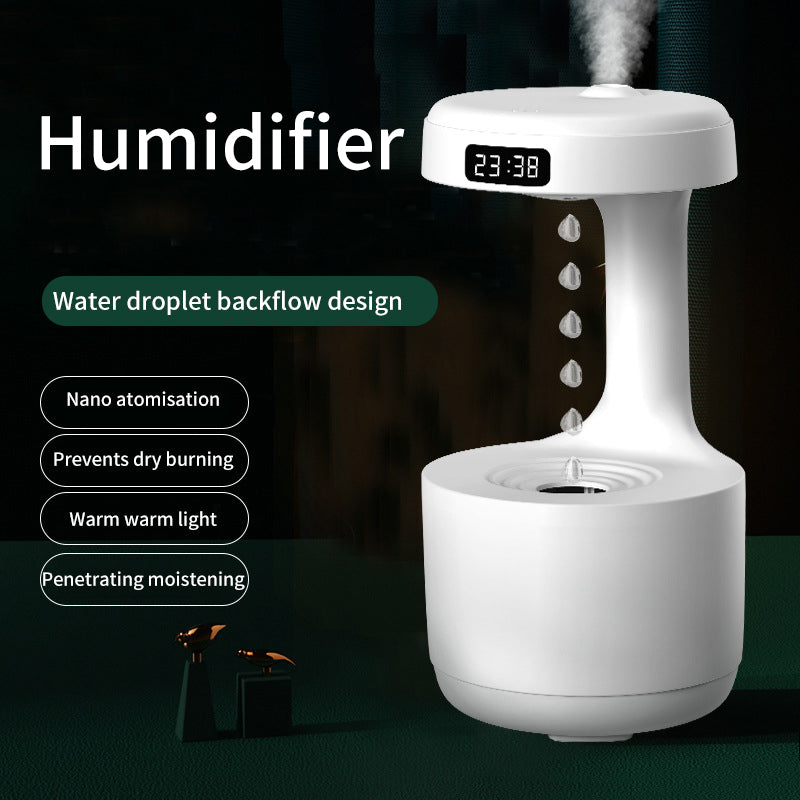 Creative Water Drop Backflow Anti gravity Humidifier Bedroom Office Desktop LED Time Display Smart Home